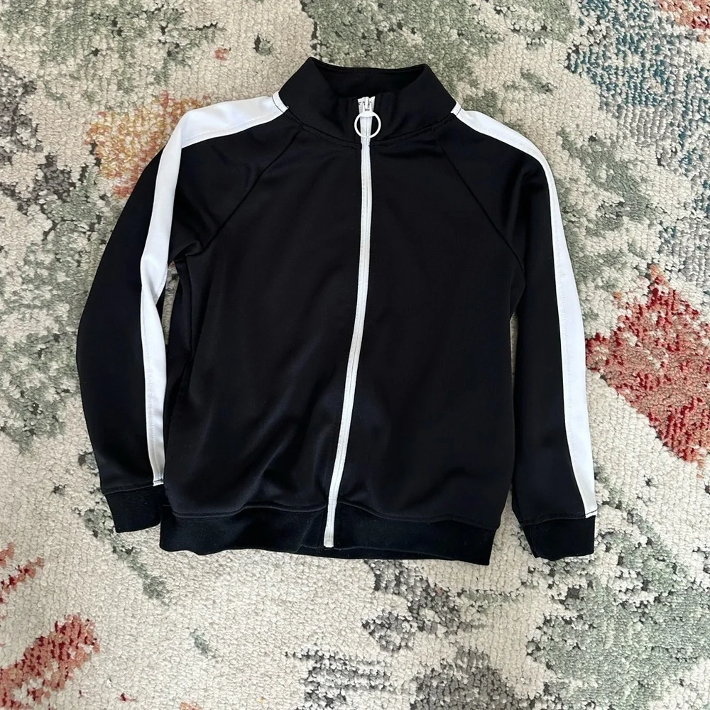 Id Ideology Kids Black & White Full Zip Track Jacket Size 6 EUC